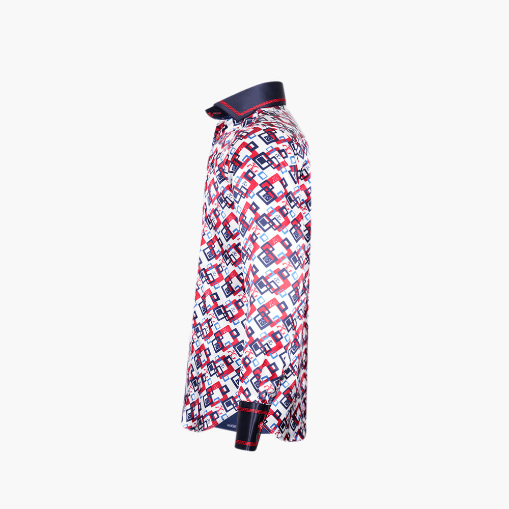 Blue & Red Custom-Printed Silk Mason Shirt
