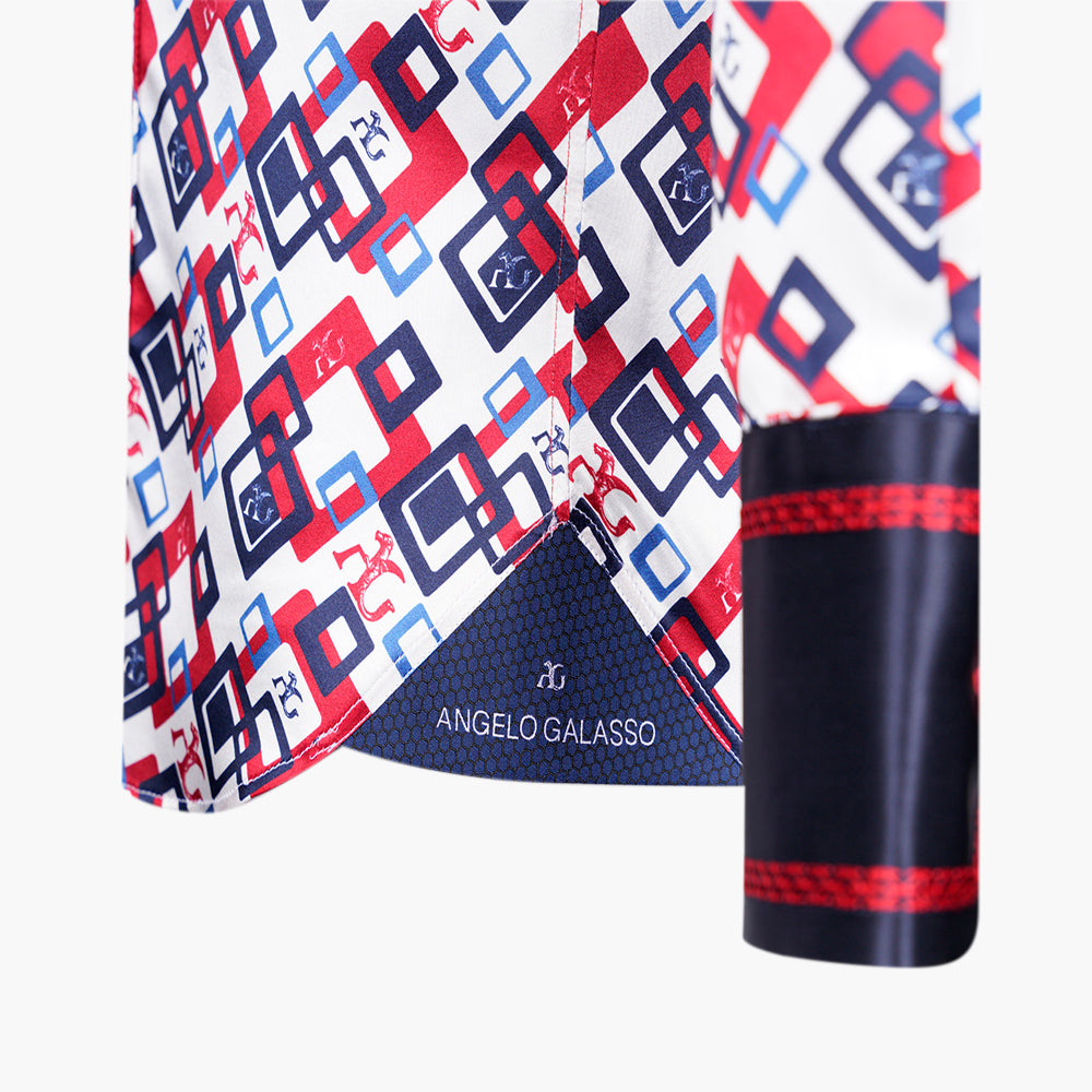 Blue & Red Custom-Printed Silk Mason Shirt