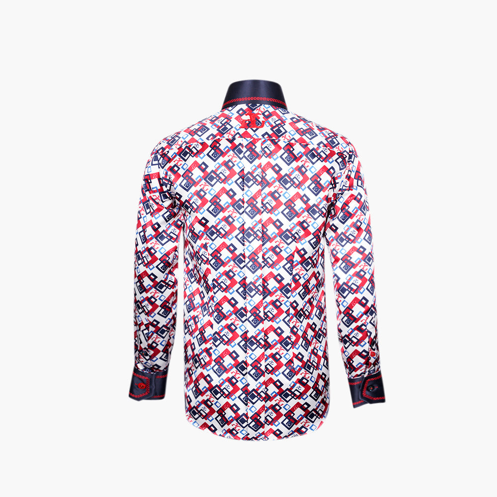 Blue & Red Custom-Printed Silk Mason Shirt