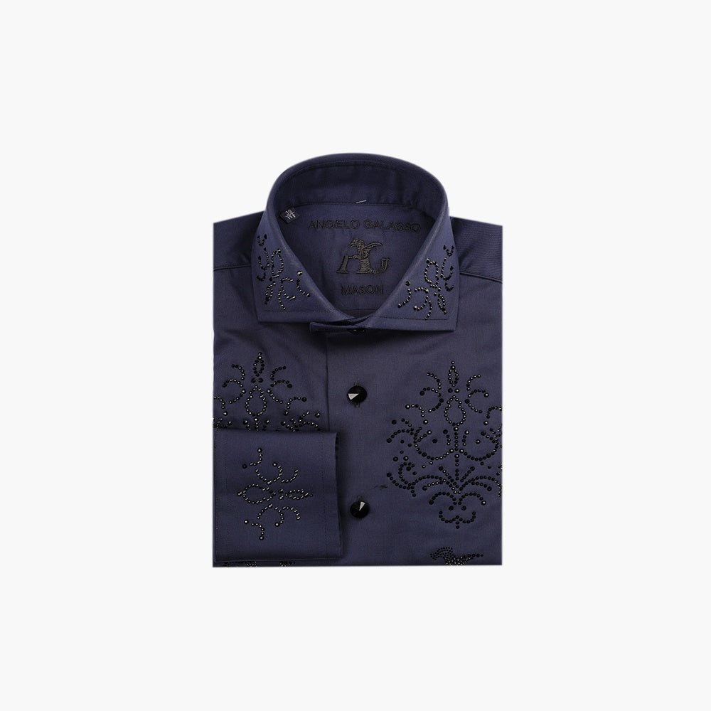 Blue Crystal Embellished Mason Shirt - Angelo Galasso - Luxury Italian Menswear London