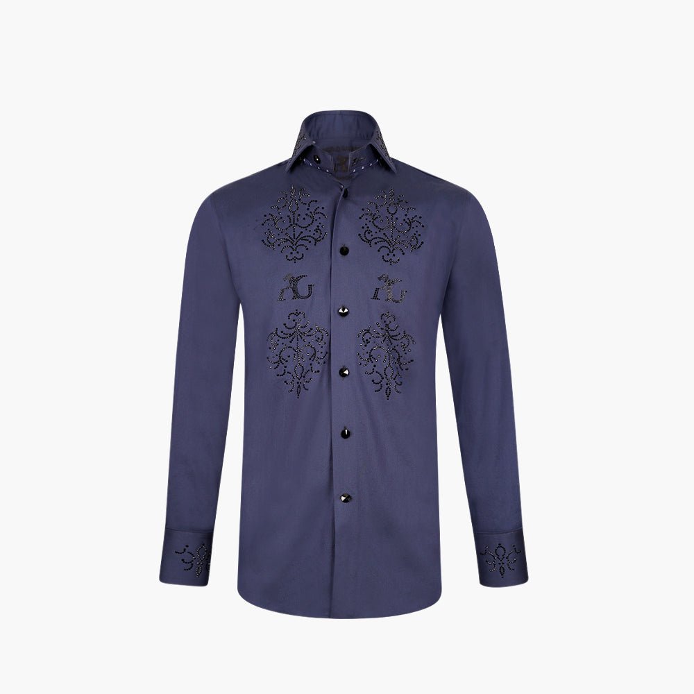Blue Crystal Embellished Mason Shirt - Angelo Galasso - Luxury Italian Menswear London