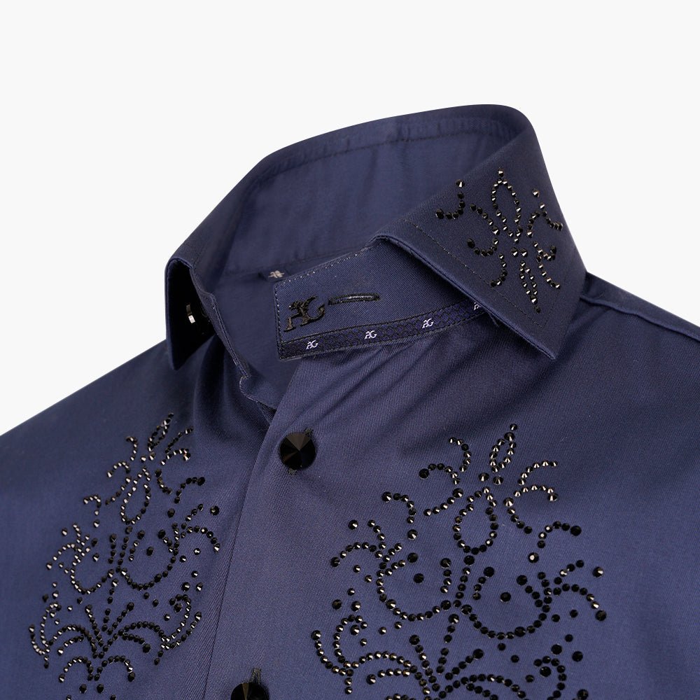 Blue Crystal Embellished Mason Shirt - Angelo Galasso - Luxury Italian Menswear London