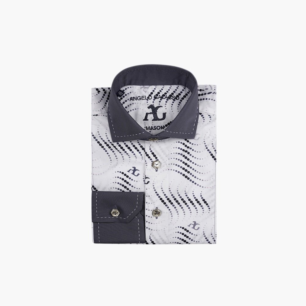 White & Grey Wave Print Mason Shirt - Angelo Galasso - Luxury Italian Menswear London