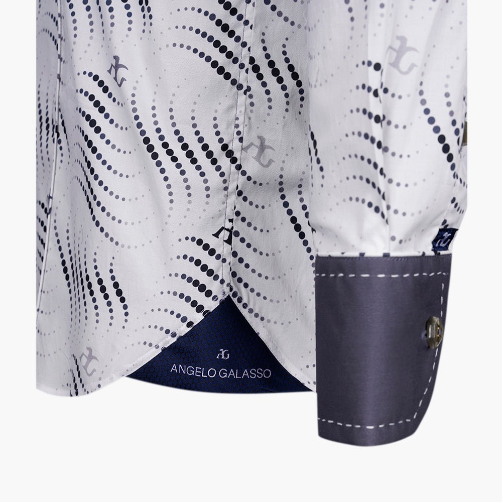 White & Grey Wave Print Mason Shirt - Angelo Galasso - Luxury Italian Menswear London