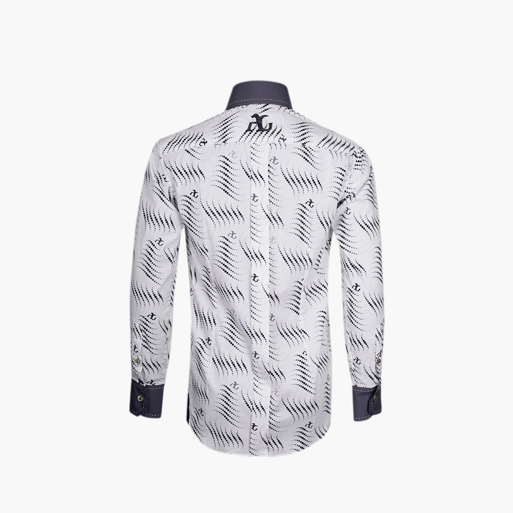 White & Grey Wave Print Mason Shirt - Angelo Galasso - Luxury Italian Menswear London