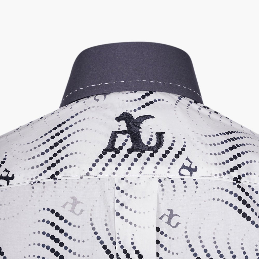 White & Grey Wave Print Mason Shirt - Angelo Galasso - Luxury Italian Menswear London