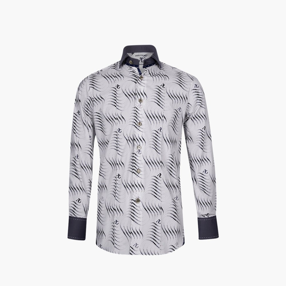 White & Grey Wave Print Mason Shirt - Angelo Galasso - Luxury Italian Menswear London