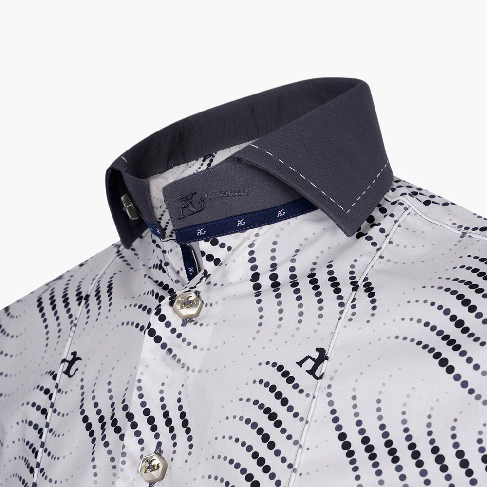 White & Grey Wave Print Mason Shirt - Angelo Galasso - Luxury Italian Menswear London