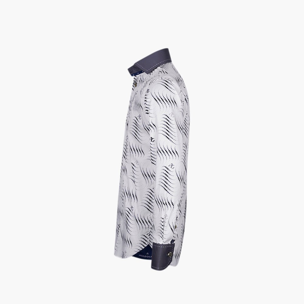 White & Grey Wave Print Mason Shirt - Angelo Galasso - Luxury Italian Menswear London