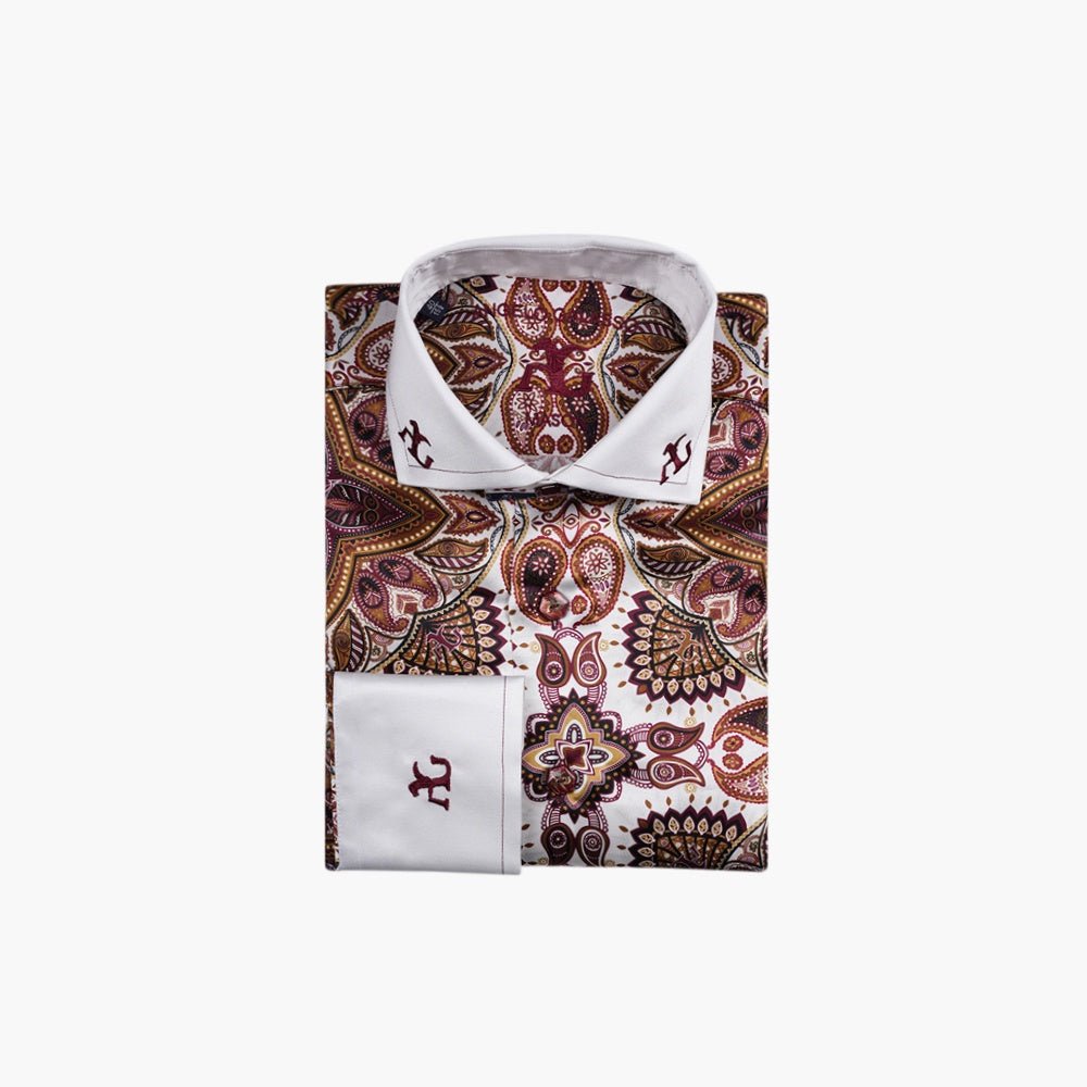 Burgundy & Ivory Paisley Silk Mason Shirt - Angelo Galasso - Luxury Italian Menswear London