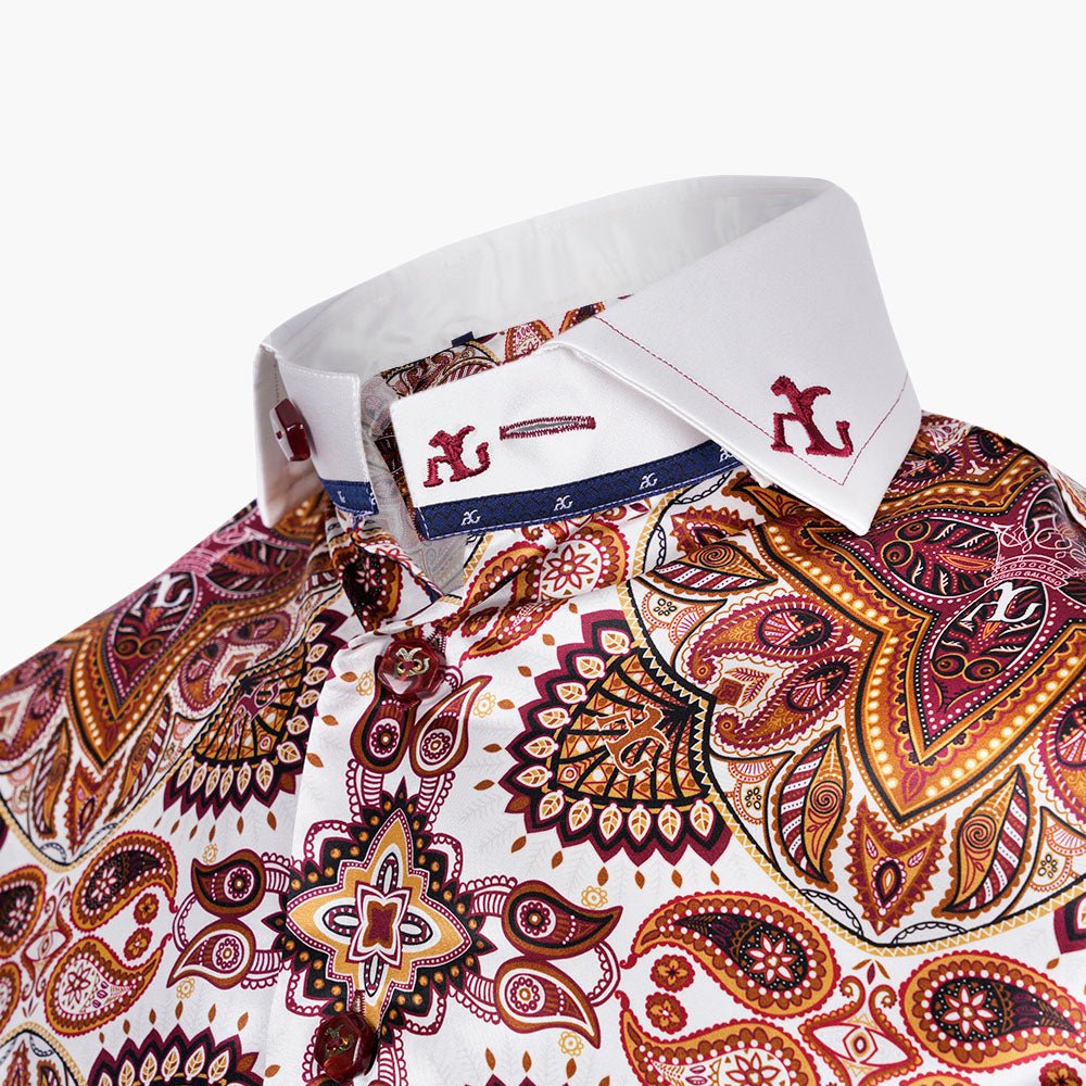 Burgundy & Ivory Paisley Silk Mason Shirt - Angelo Galasso - Luxury Italian Menswear London