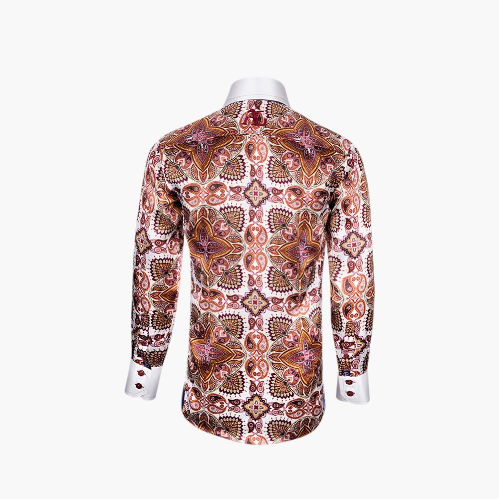 Burgundy & Ivory Paisley Silk Mason Shirt - Angelo Galasso - Luxury Italian Menswear London