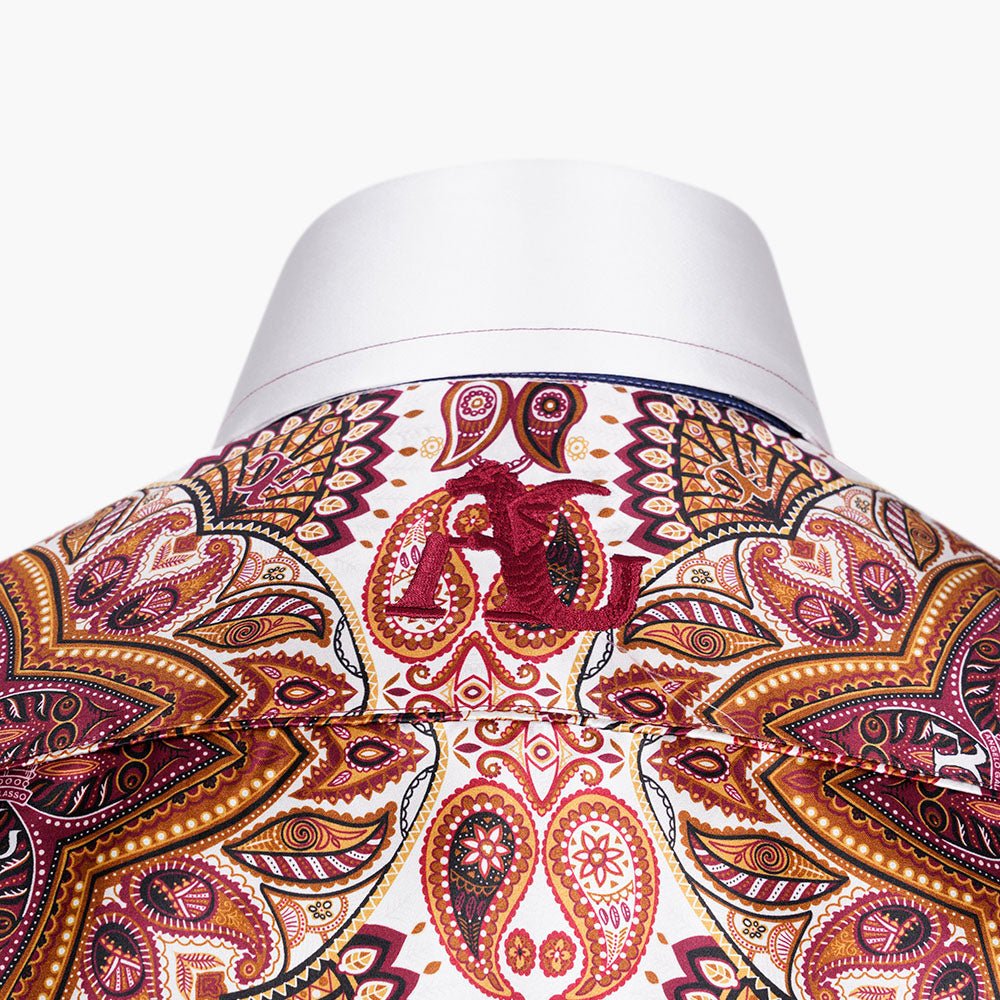 Burgundy & Ivory Paisley Silk Mason Shirt - Angelo Galasso - Luxury Italian Menswear London