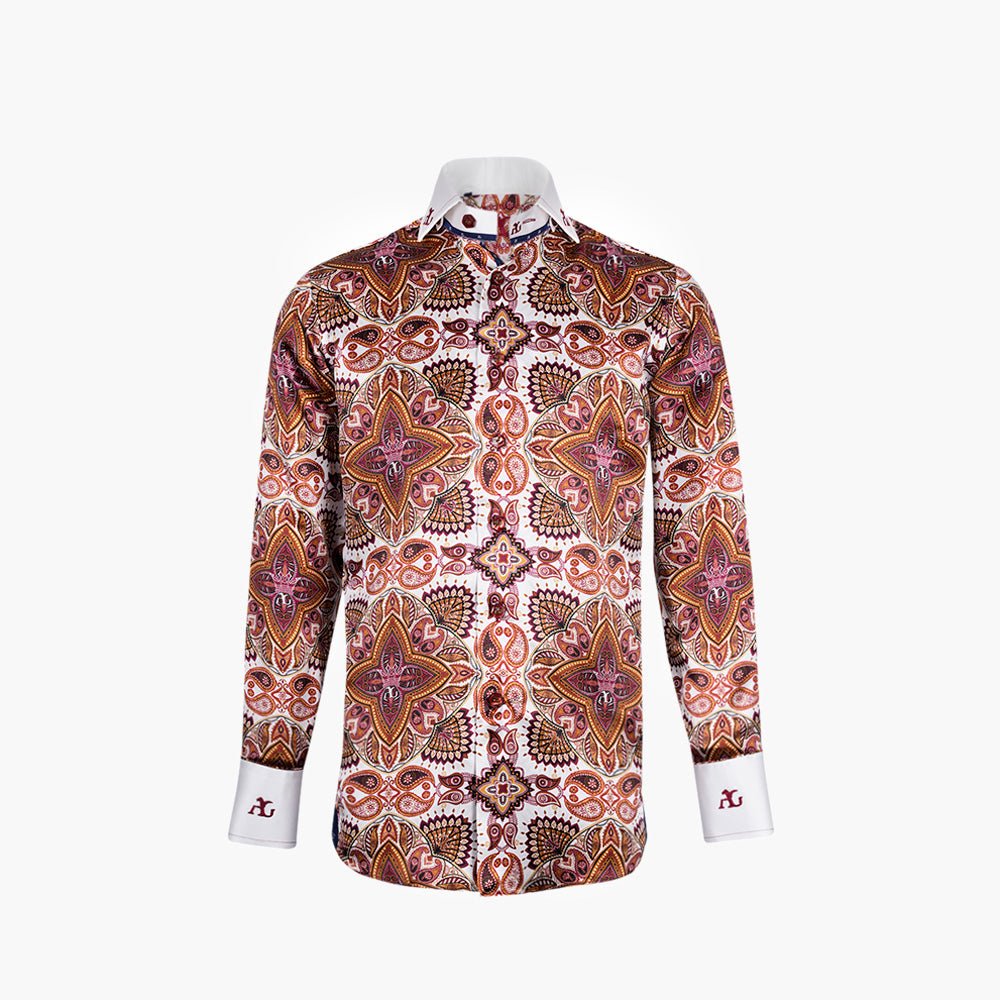 Burgundy & Ivory Paisley Silk Mason Shirt - Angelo Galasso - Luxury Italian Menswear London