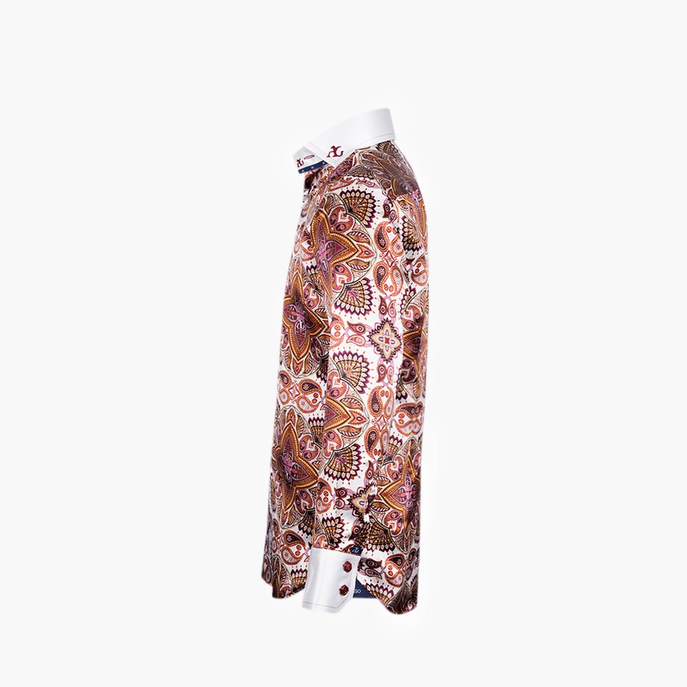 Burgundy & Ivory Paisley Silk Mason Shirt - Angelo Galasso - Luxury Italian Menswear London