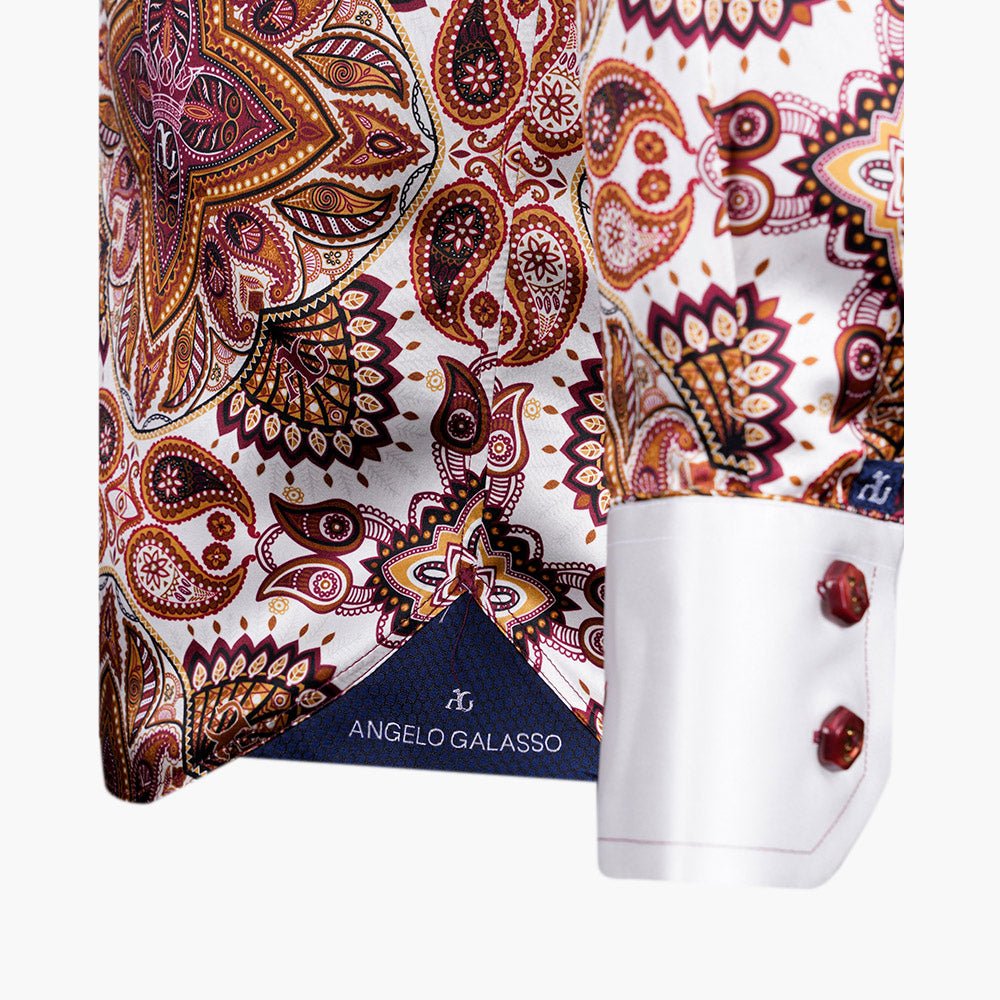 Burgundy & Ivory Paisley Silk Mason Shirt - Angelo Galasso - Luxury Italian Menswear London