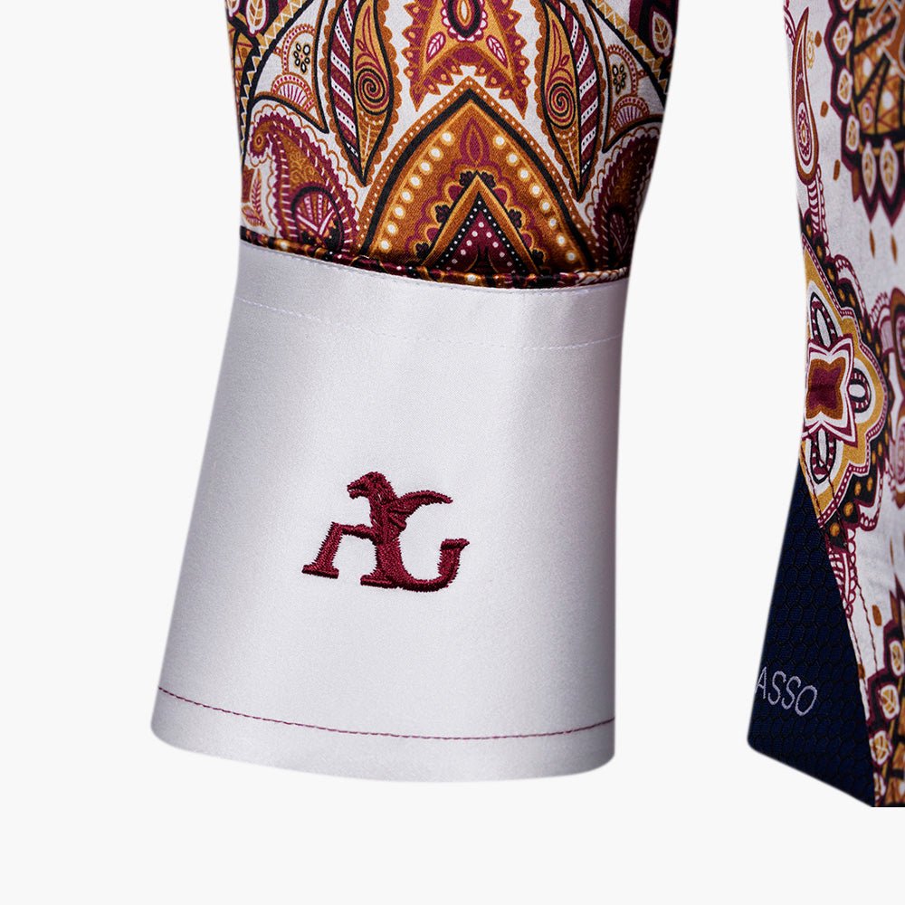 Burgundy & Ivory Paisley Silk Mason Shirt - Angelo Galasso - Luxury Italian Menswear London