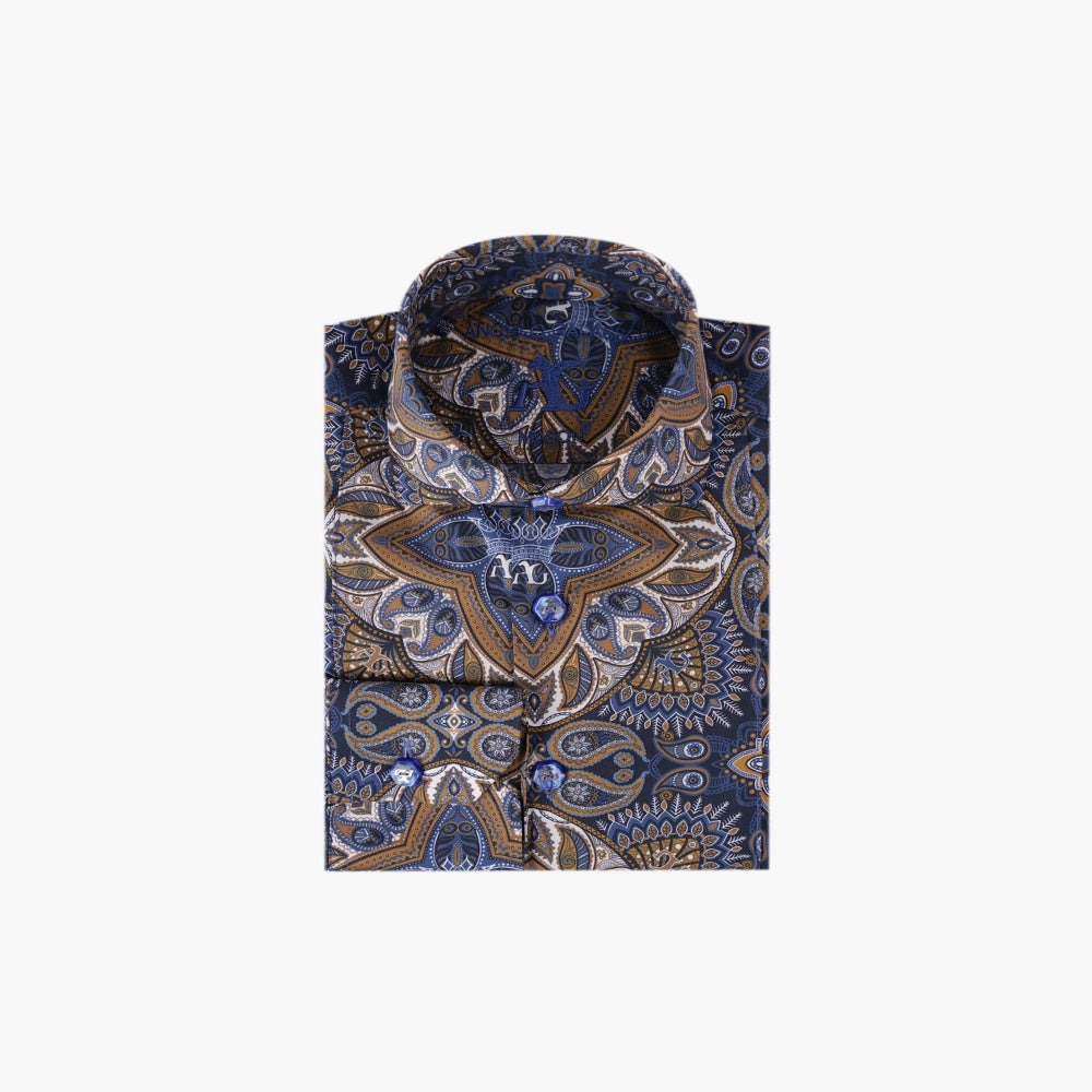 Blue & Brown AG Custom Paisley Print Shirt - Angelo Galasso