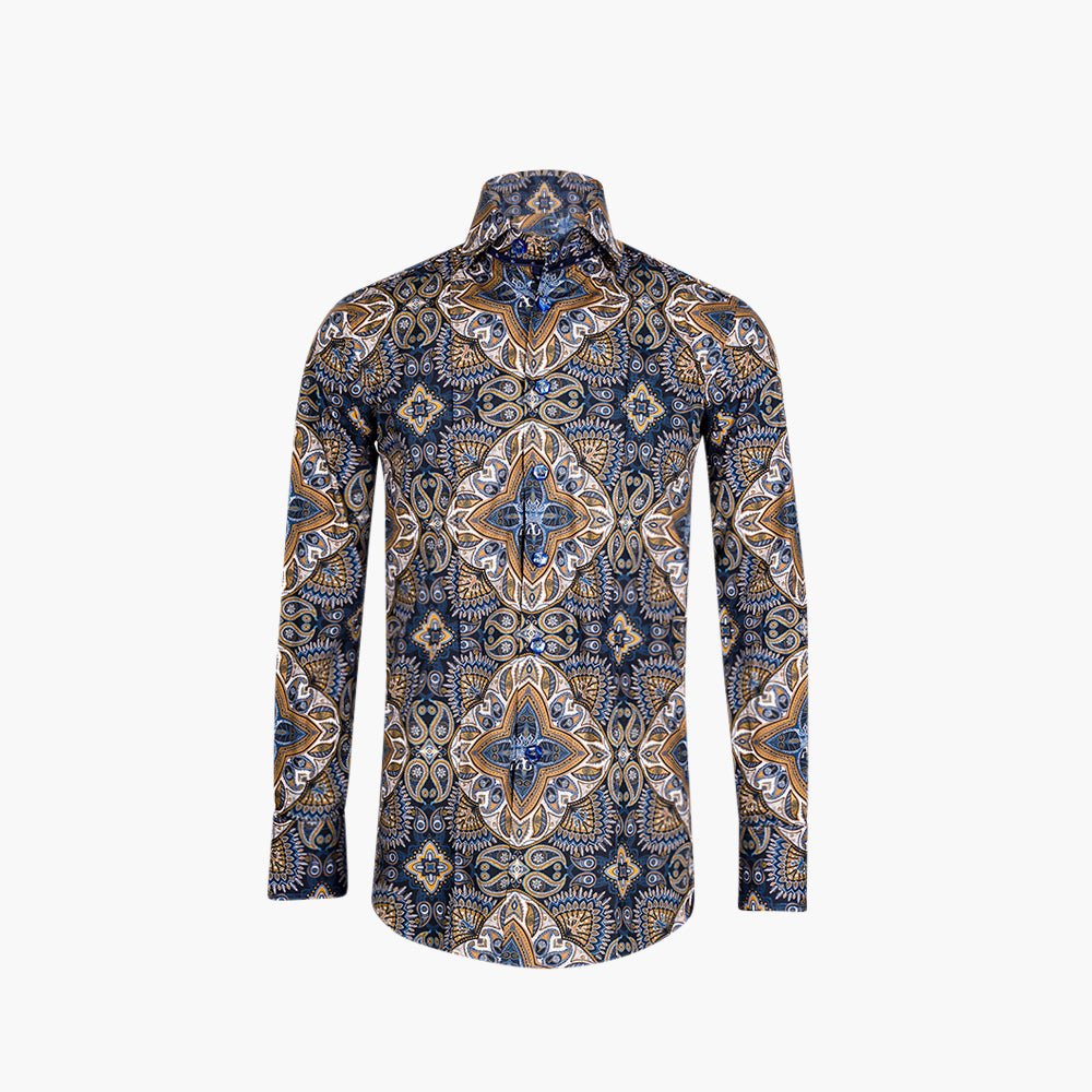Blue & Brown AG Custom Paisley Print Shirt - Angelo Galasso - Luxury Italian Menswear London