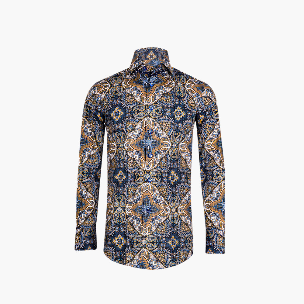 Blue & Brown AG Custom Paisley Print Shirt - Angelo Galasso