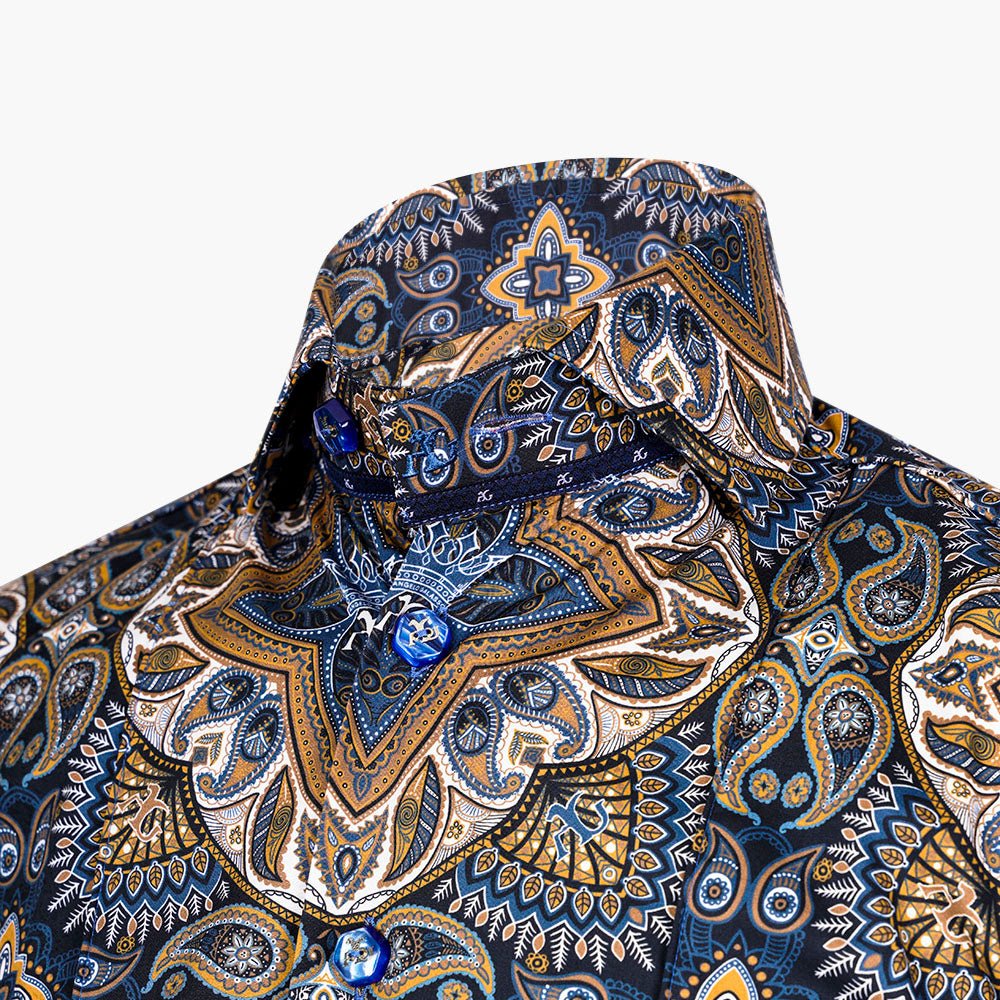 Blue & Brown AG Custom Paisley Print Shirt - Angelo Galasso - Luxury Italian Menswear London