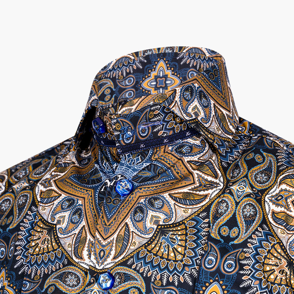 Blue & Brown AG Custom Paisley Print Shirt - Angelo Galasso