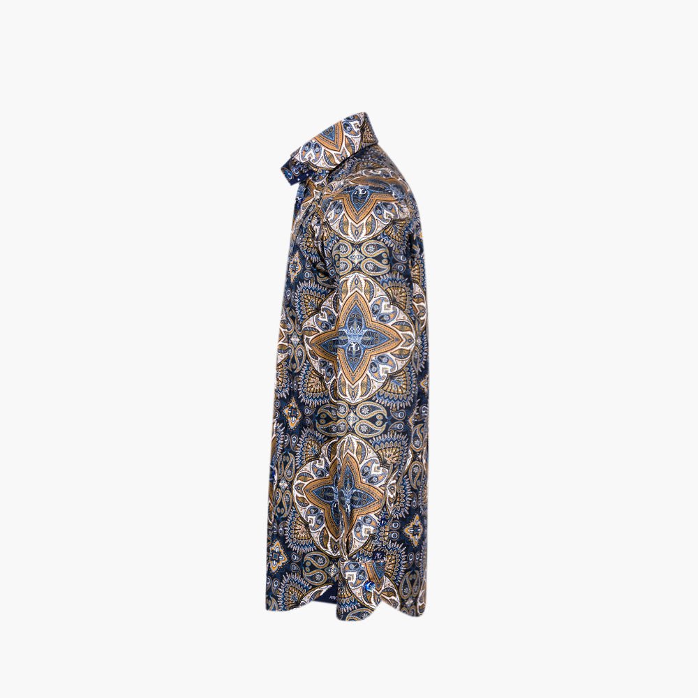 Blue & Brown AG Custom Paisley Print Shirt - Angelo Galasso - Luxury Italian Menswear London