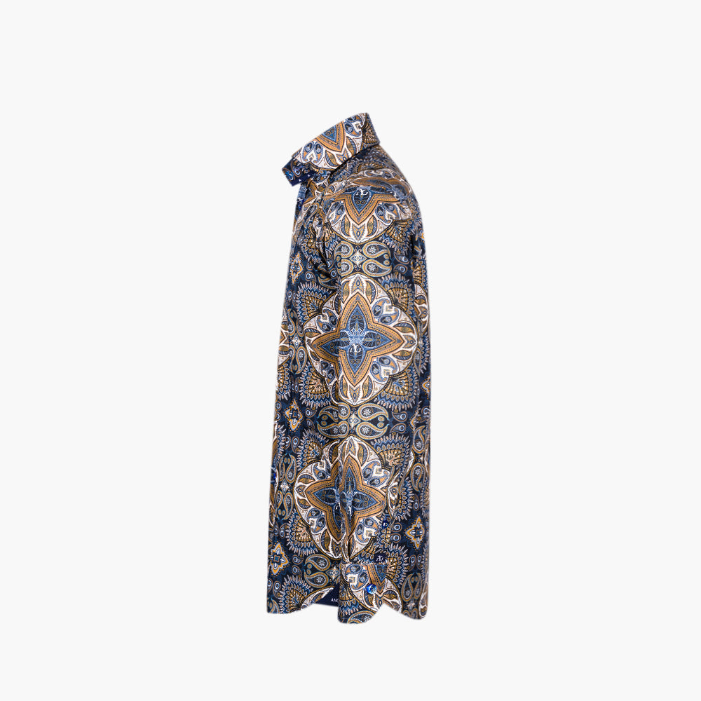 Blue & Brown AG Custom Paisley Print Shirt - Angelo Galasso