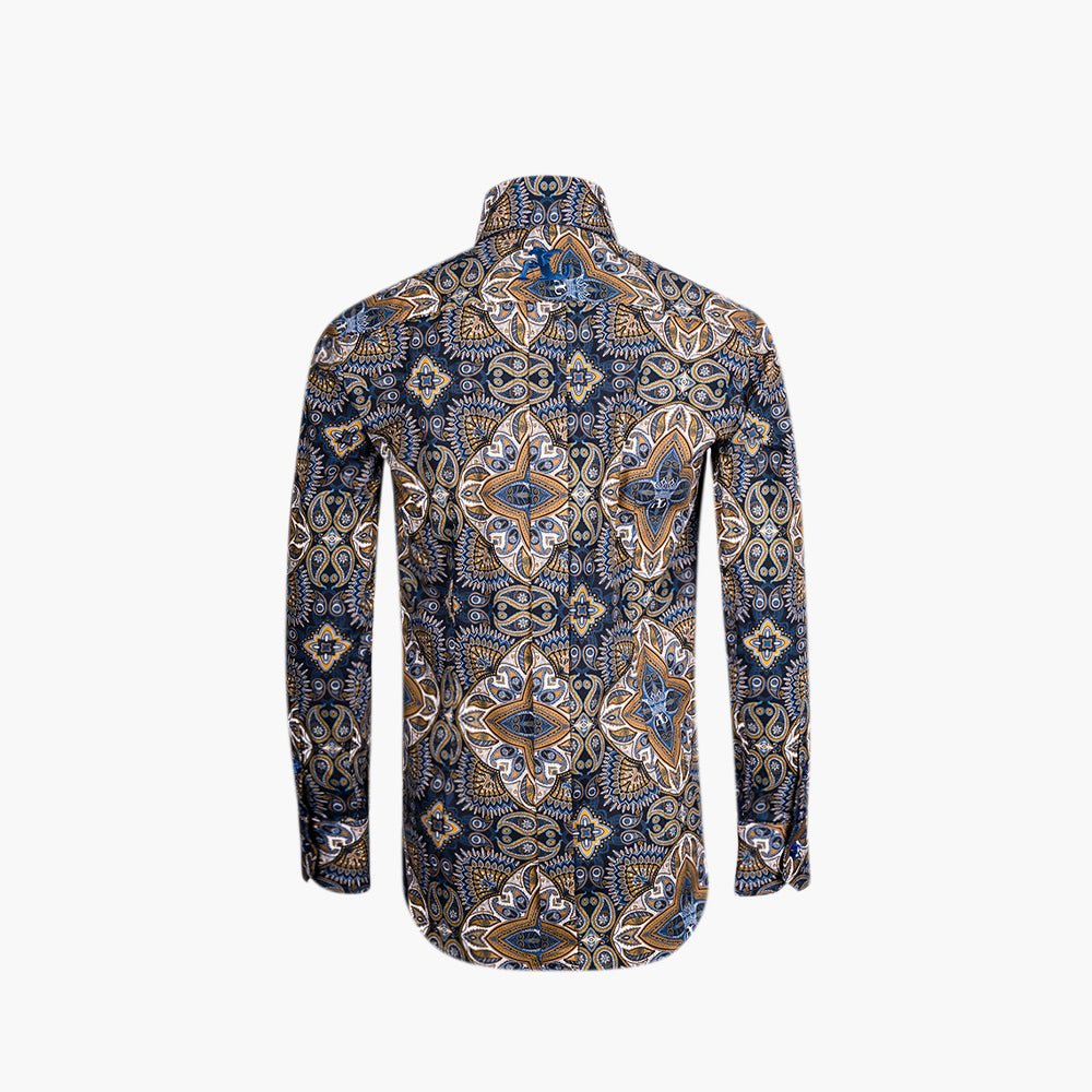 Blue & Brown AG Custom Paisley Print Shirt - Angelo Galasso - Luxury Italian Menswear London