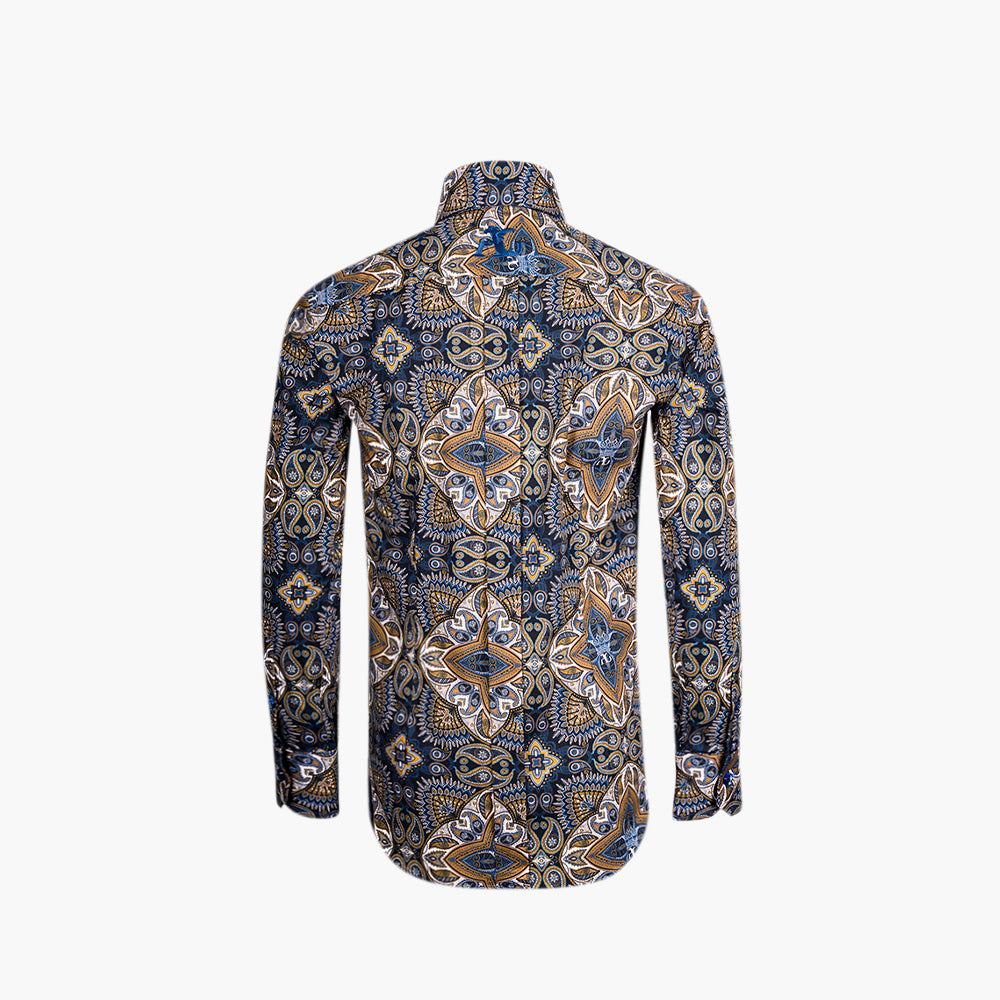 Blue & Brown AG Custom Paisley Print Shirt - Angelo Galasso