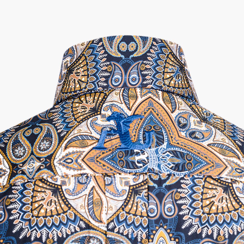 Blue & Brown AG Custom Paisley Print Shirt - Angelo Galasso - Luxury Italian Menswear London