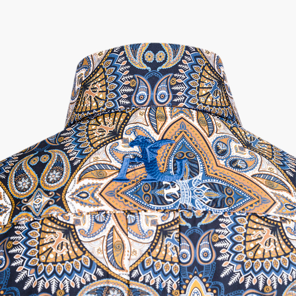 Blue & Brown AG Custom Paisley Print Shirt - Angelo Galasso