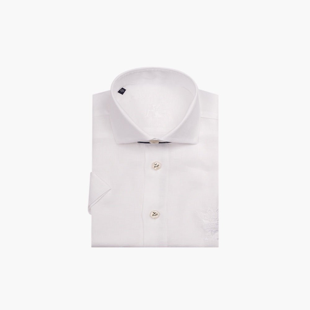 White Crown Linen Short Sleevs Shirt - Angelo Galasso - Luxury Italian Menswear London