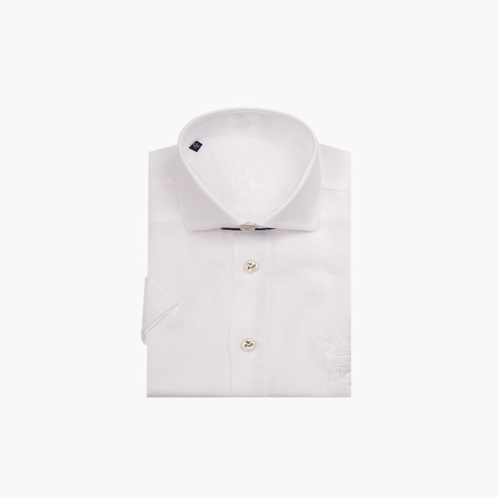 White Crown Linen Short Sleevs Shirt
