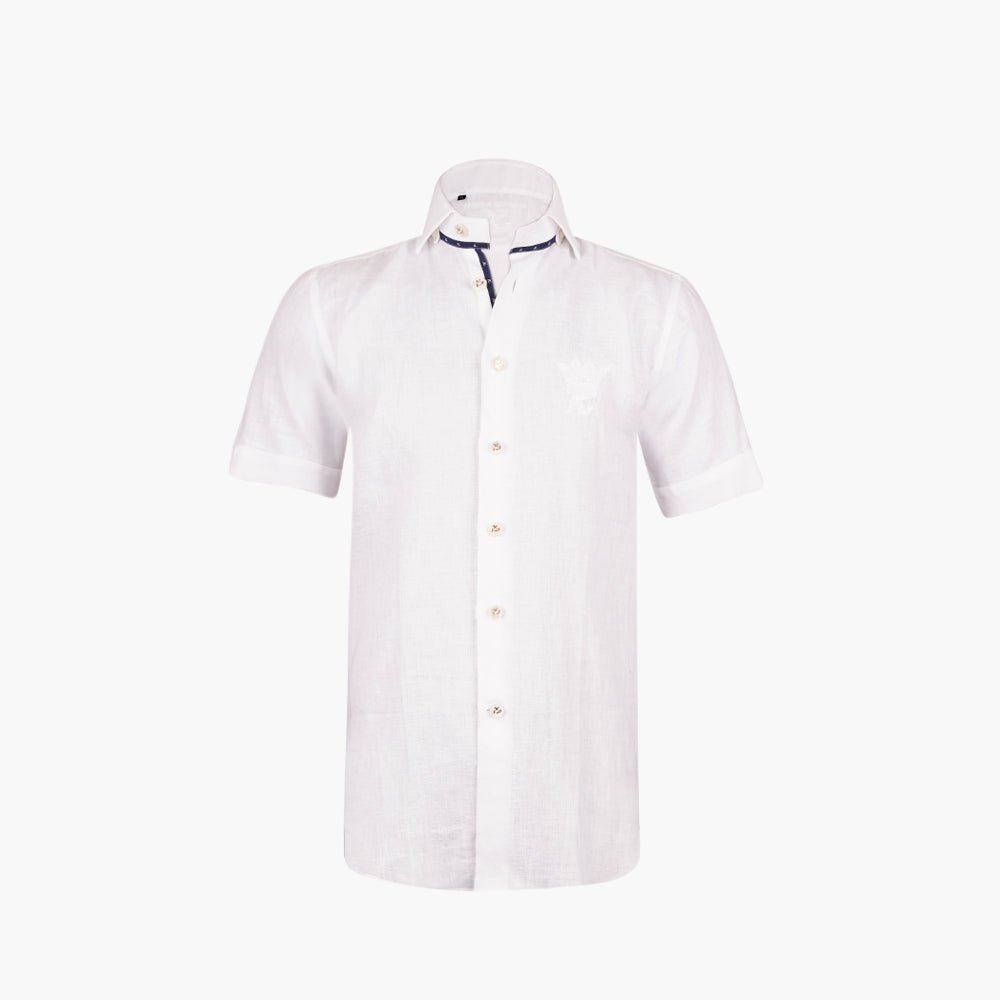 White Crown Linen Short Sleevs Shirt - Angelo Galasso - Luxury Italian Menswear London