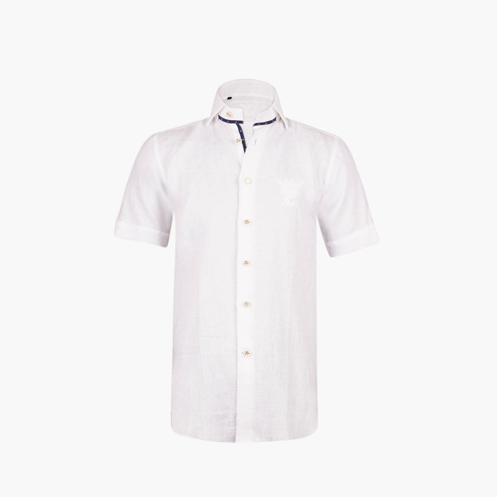 White Crown Linen Short Sleevs Shirt