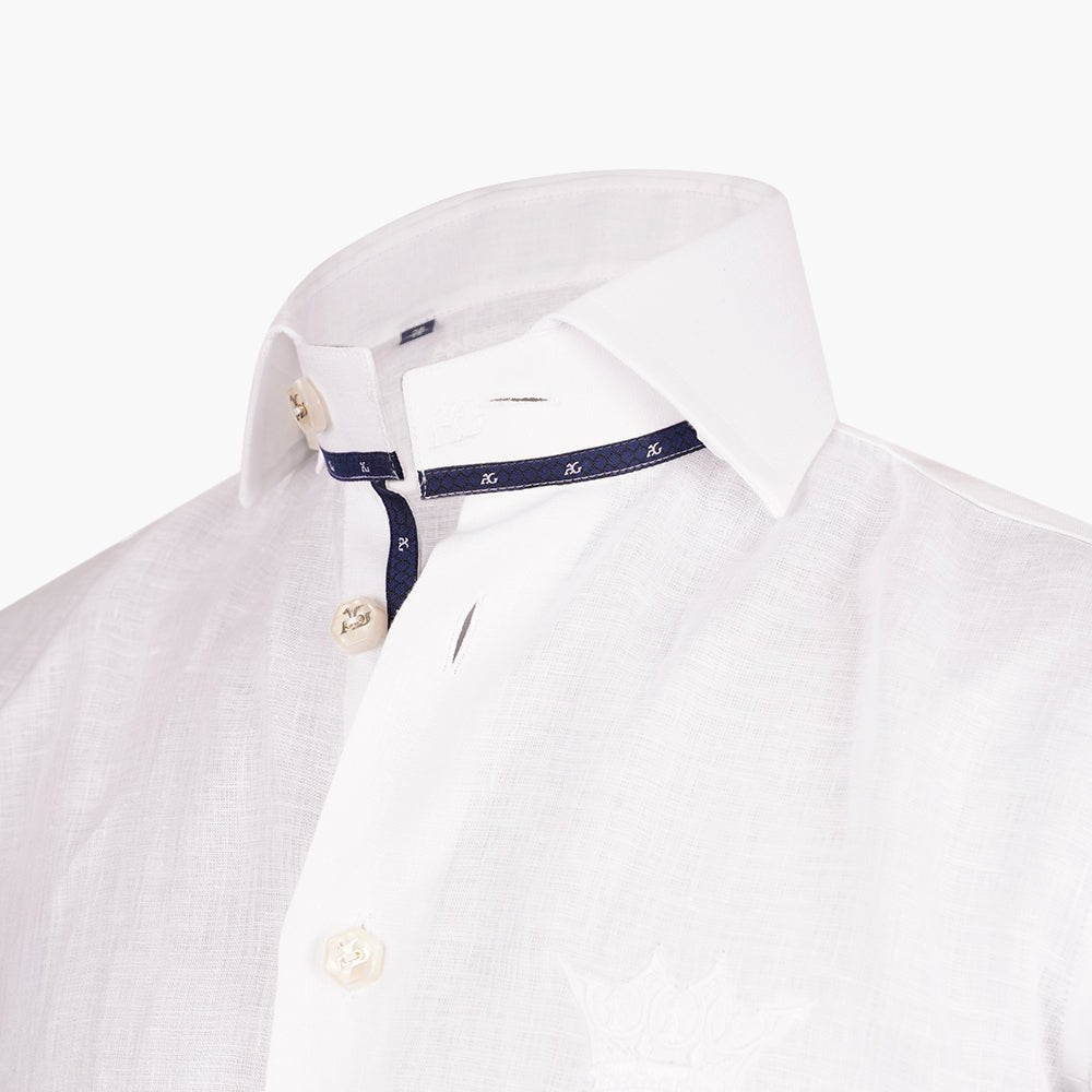 White Crown Linen Short Sleevs Shirt - Angelo Galasso - Luxury Italian Menswear London