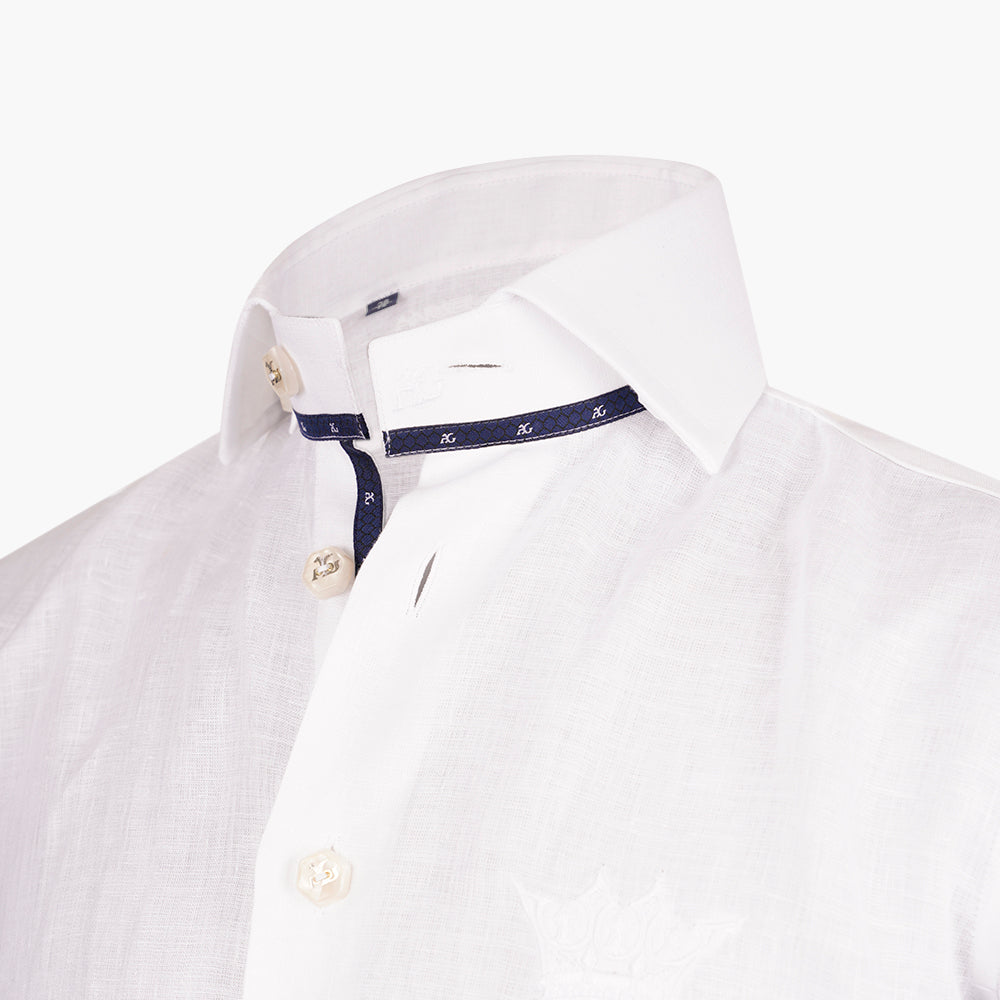 White Crown Linen Short Sleevs Shirt