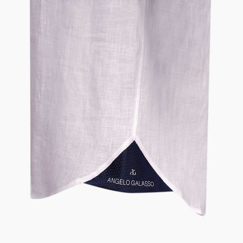 White Linen Mason Short-Sleeve Shirt with Alloro Logo - Angelo Galasso - Luxury Italian Menswear London