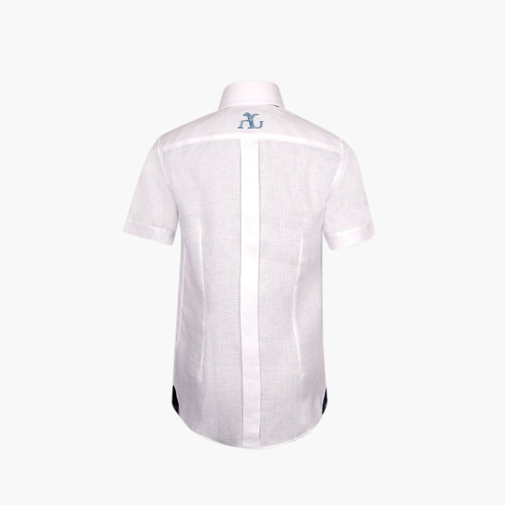 White Linen Mason Short-Sleeve Shirt with Alloro Logo - Angelo Galasso - Luxury Italian Menswear London