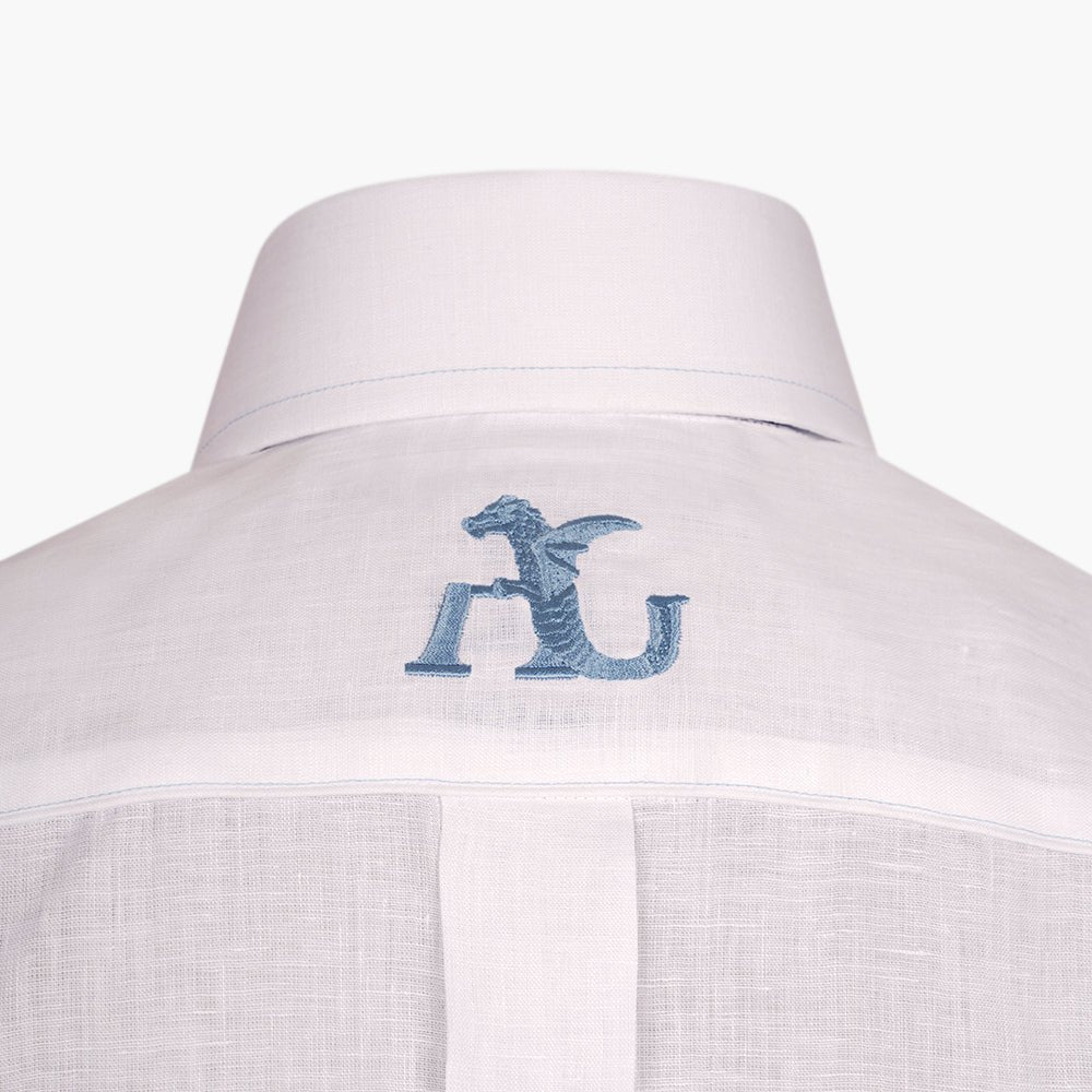 White Linen Mason Short-Sleeve Shirt with Alloro Logo - Angelo Galasso - Luxury Italian Menswear London