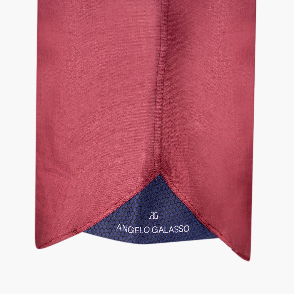 Burgundy & Black Linen Short Sleeve Shirt - Angelo Galasso - Luxury Italian Menswear London