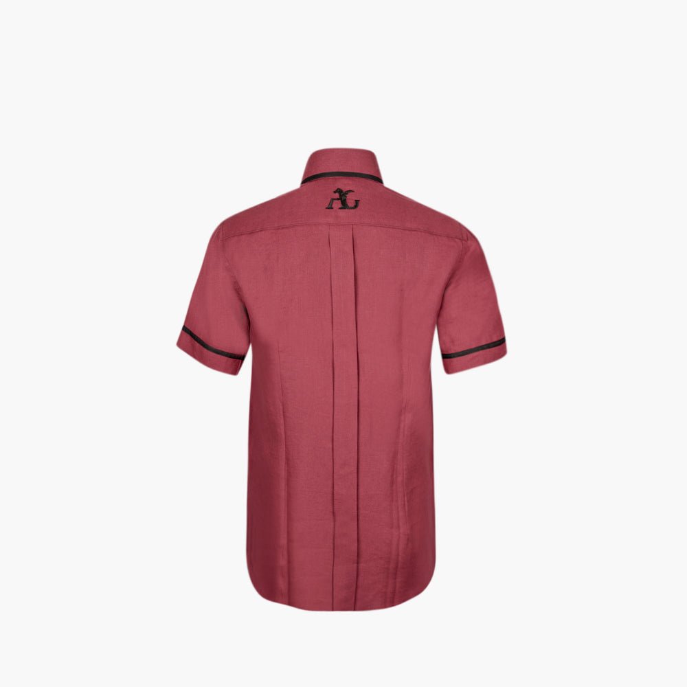 Burgundy & Black Linen Short Sleeve Shirt - Angelo Galasso - Luxury Italian Menswear London