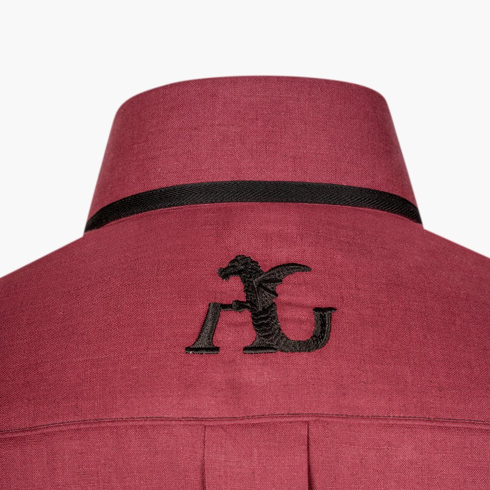 Burgundy & Black Linen Short Sleeve Shirt - Angelo Galasso - Luxury Italian Menswear London