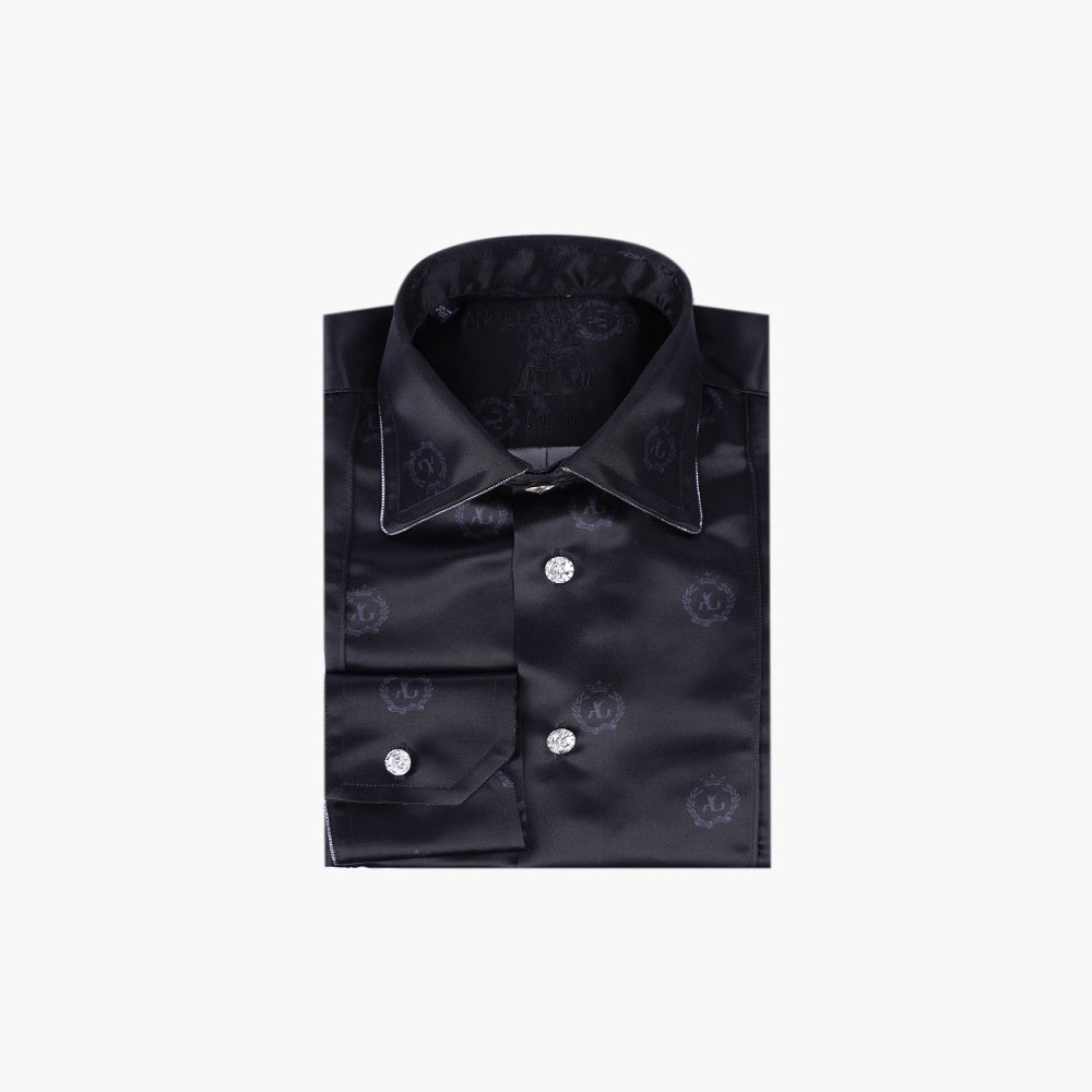 Black Alloro Custom-Print Silk Shirt - Angelo Galasso