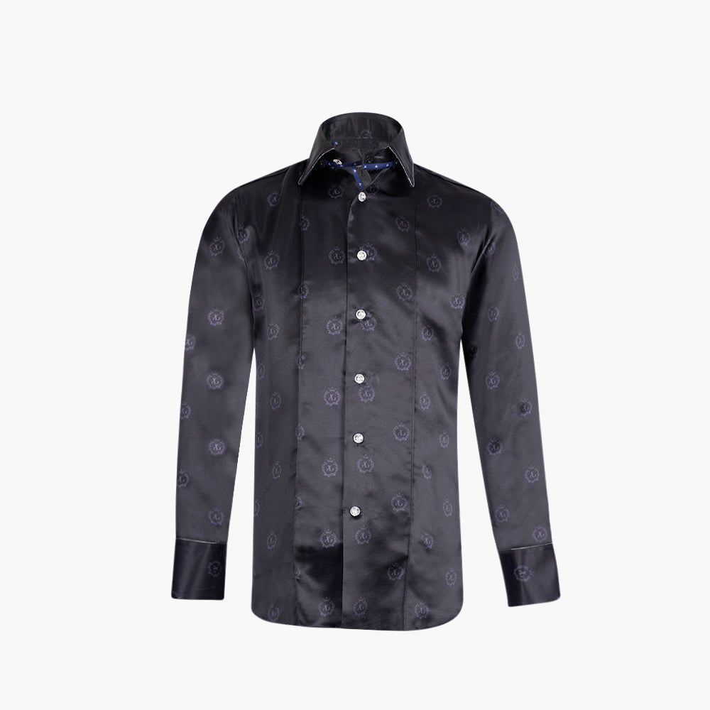 Black Alloro Custom-Print Silk Shirt - Angelo Galasso - Luxury Italian Menswear London