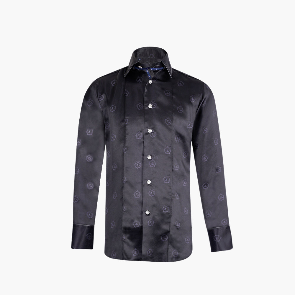 Black Alloro Custom-Print Silk Shirt - Angelo Galasso