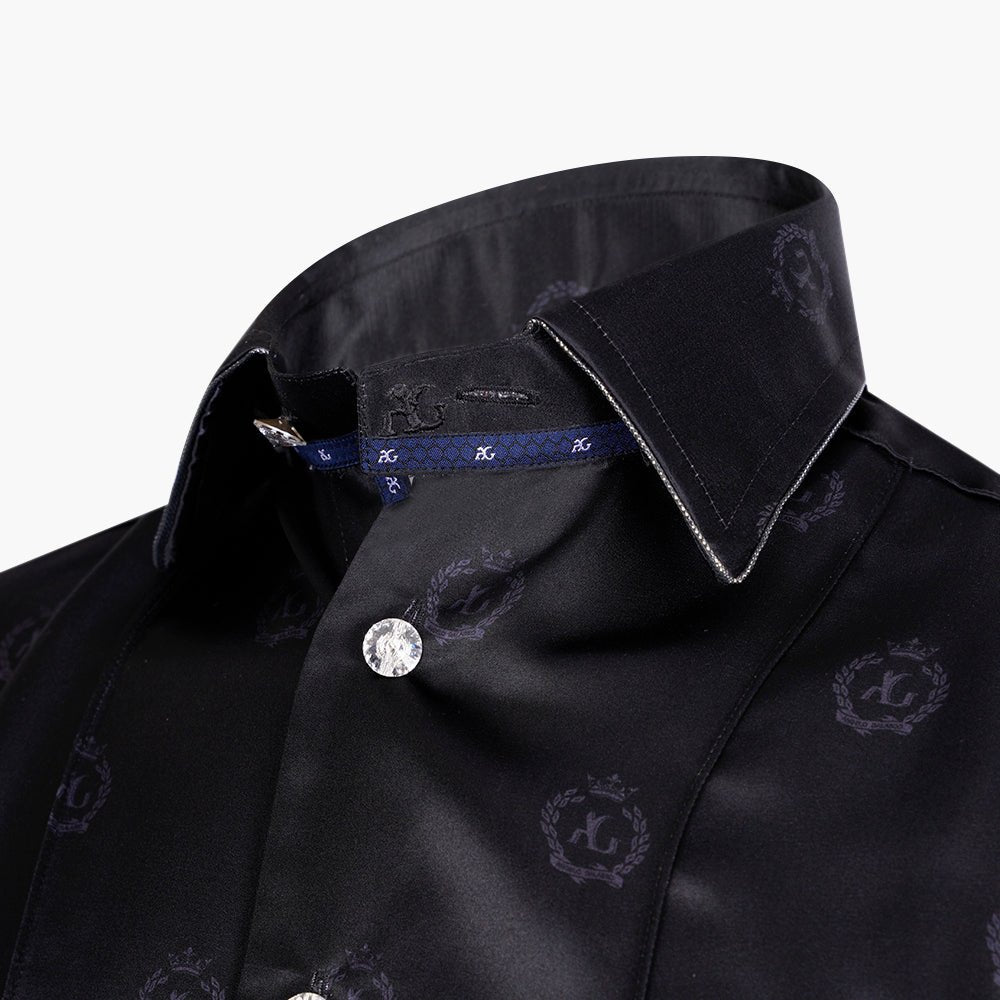 Black Alloro Custom-Print Silk Shirt - Angelo Galasso - Luxury Italian Menswear London
