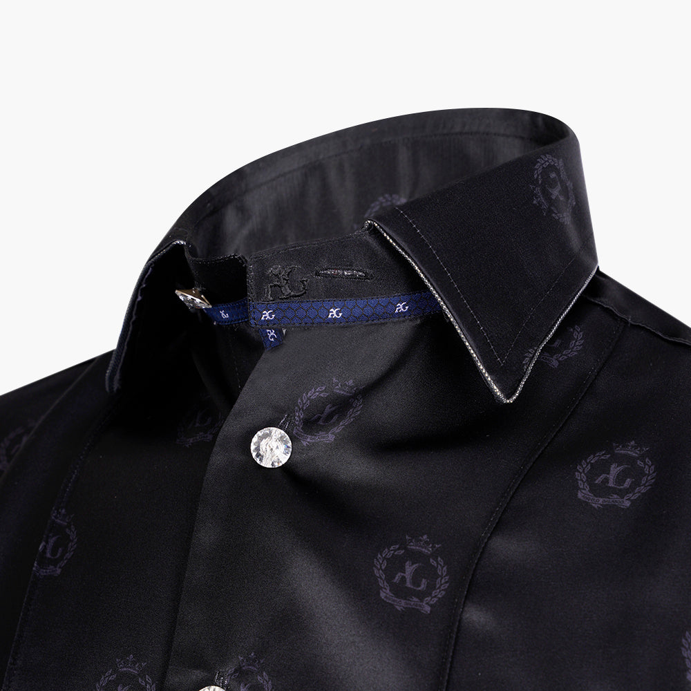 Black Alloro Custom-Print Silk Shirt - Angelo Galasso