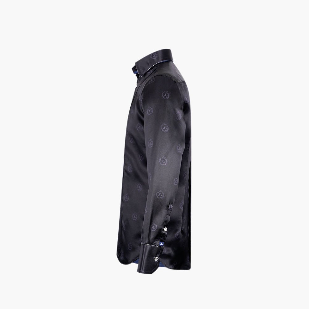Black Alloro Custom-Print Silk Shirt - Angelo Galasso - Luxury Italian Menswear London